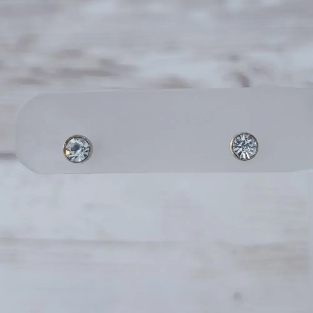 Stud Earrings - Small Clear Gem - Fair Condition